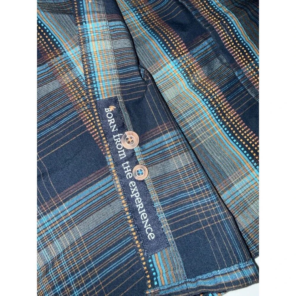 Prana Shirt Mens Medium Blue Plaid Button Up Cotton Blend